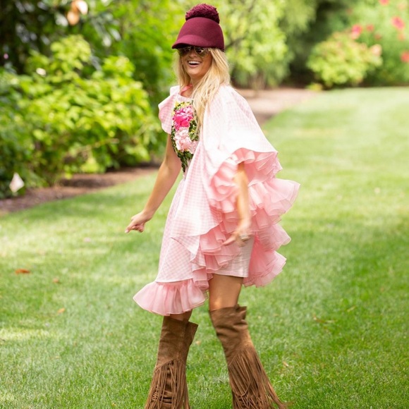 Pink Gingham Statement Dress - Picture 3 of 11